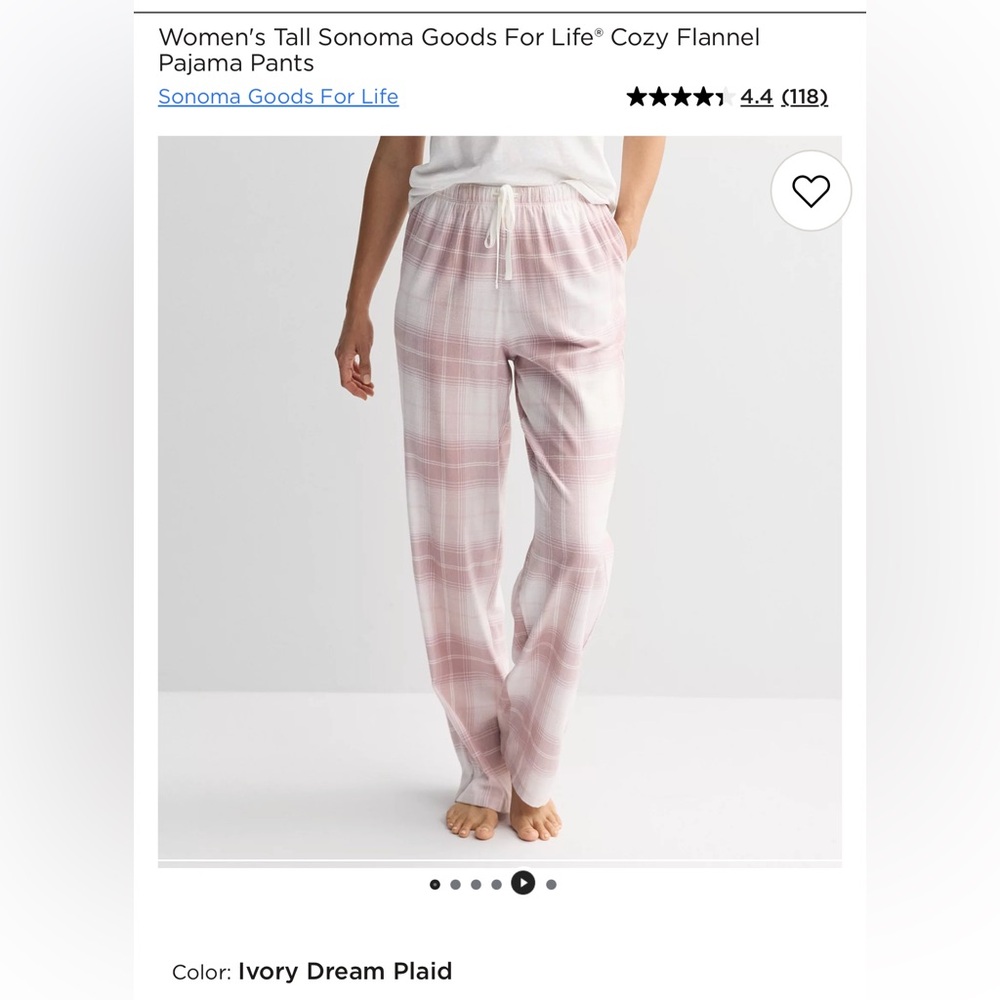 Sonoma Goods For Life Ivory Plaid Flannel Pajama Pants